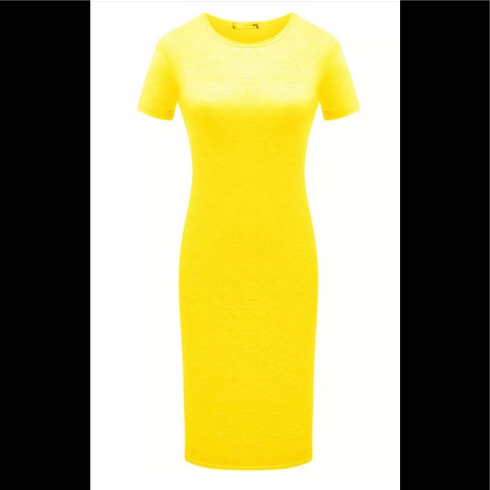Set of 3  red, pink or yellow colored short sleeve T Shirt bodycon midi dress